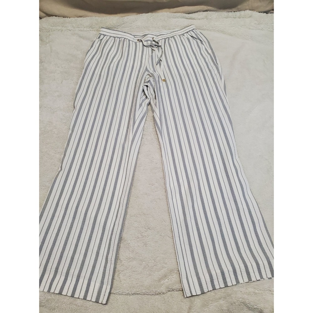 NWT Calvin Klein Gray White Striped Loungewear Wide Leg  Pants XL Casual Cozy